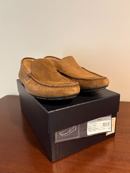 Prada Cognac Suede Driving Mocs